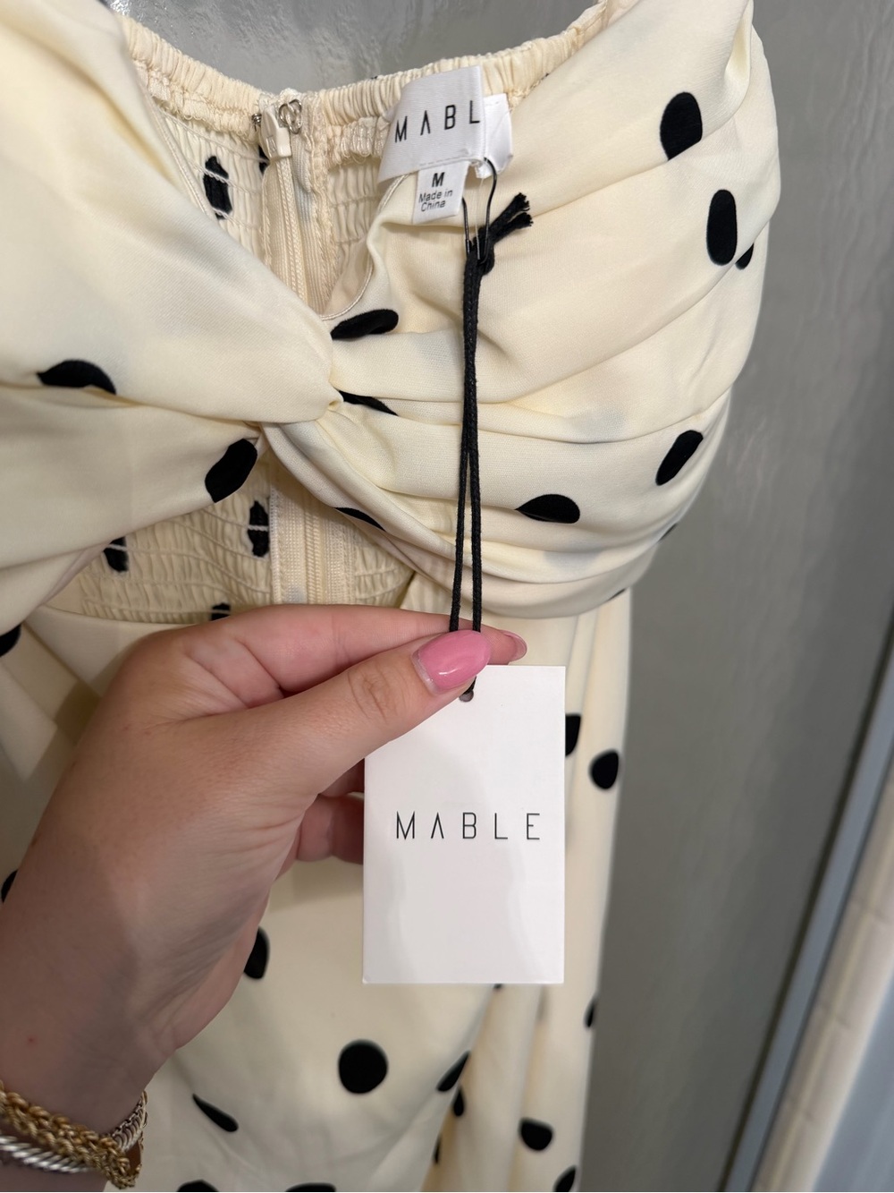 One-Shoulder Polka Dot Maxi Dress - Cream/Black - Picture 5 of 5